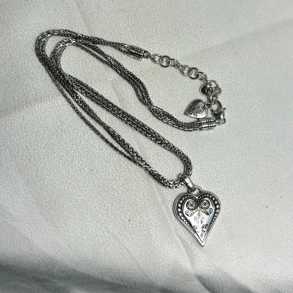 Brighton French Quarter Ophelia Heart Necklace Silver Plated 17” Triple Chain - Picture 12 of 16